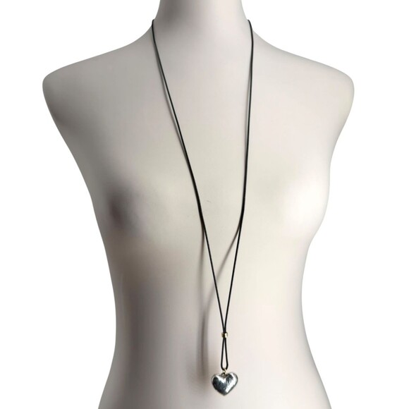 J. Jill Heart Necklace Charm Pendant Silver Tone Hammered Black Cord Adjustable - Picture 7 of 9